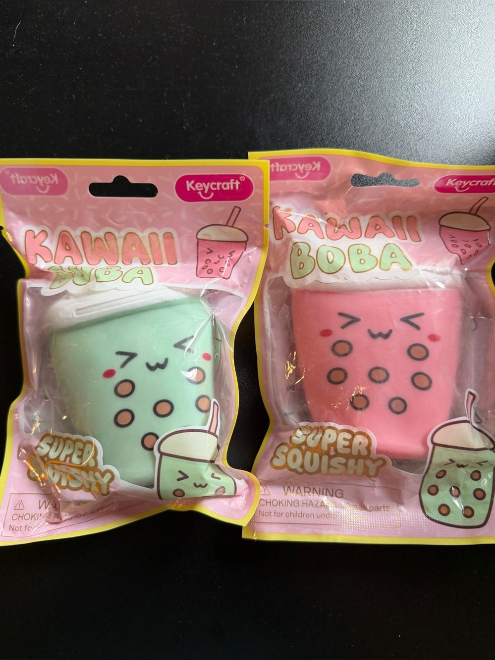 New Lot of 2 Kawaii Boba Pink & Green Bubble Tea Crunchy Squishy Sensory Toy